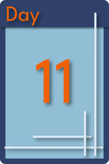 Calendar with days of the year, blue, orange and white, day 11.	
