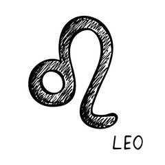 Hand drawn leo zodiac sign Esoteric symbol doodle Astrology clipart Element for design