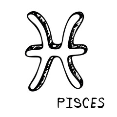 Hand drawn pisces zodiac sign Esoteric symbol doodle Astrology clipart Element for design