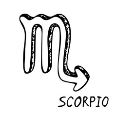 Hand drawn scorpio zodiac sign Esoteric symbol doodle Astrology clipart Element for design