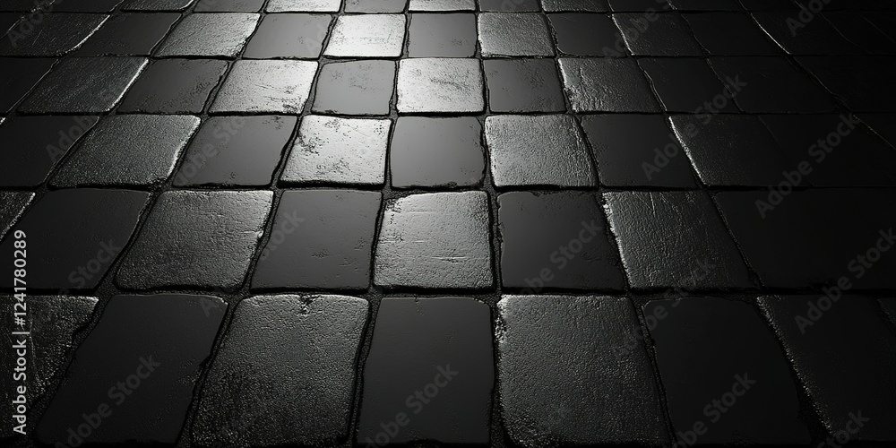 Poster dark textured cobblestones create a striking visual in a minimalist urban environment during evening