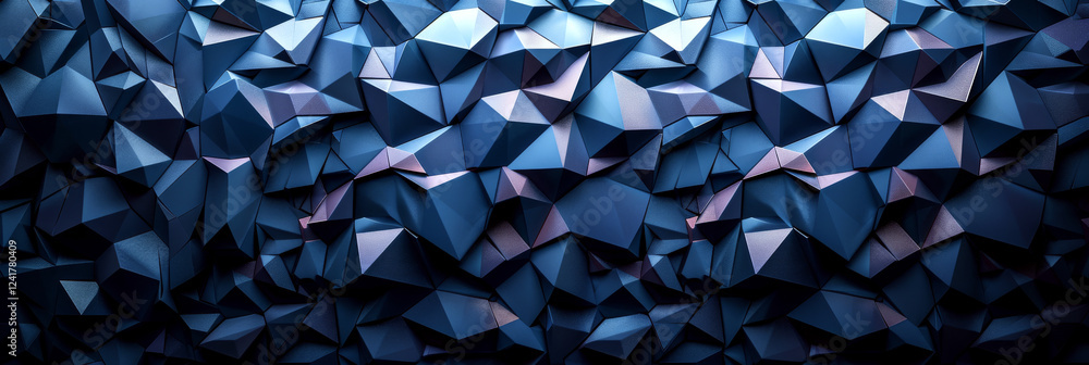 Poster abstract geometric shapes in blue hues form a textured 3d background. concept of modern design and a