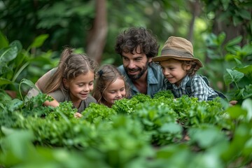 Fototapeta premium Family Enjoying Gardening Time Outdoors