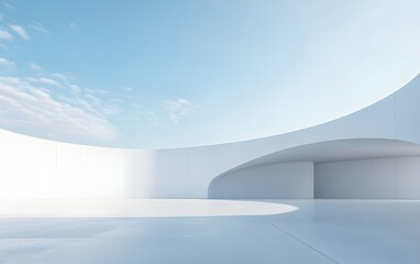 3D Parking lot, surrounded by minimalist architecture, soft lighting rendering.