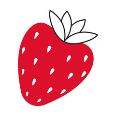 Red strawberry. doodle style Hand drawn trendy flat style love isolated icon Romantic symbol of love for web graphic design poster tattoo Valentines Day Greeting card line art Vector illustration