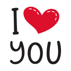I Love You text with red heart doodle style Hand drawn flat style love icon Romantic symbol of love for web graphic design poster tattoo Valentines Day Greeting card line art Vector illustration