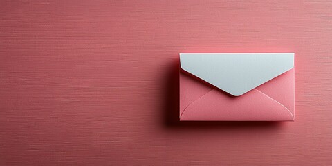 Pink envelope resting on a smooth surface with a textured finish, ideal for sending heartfelt messages or invitations
