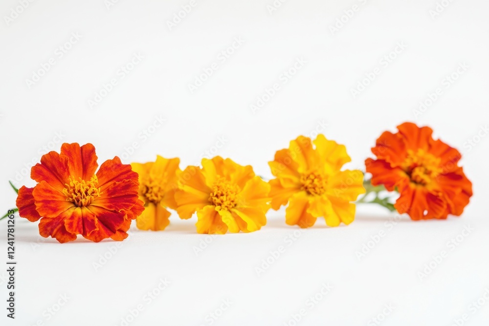Poster a collection of flowers placed on a clean white surface, ideal for use as a decorative element or in