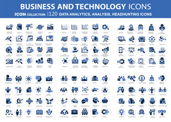 Headhunting icon set. Recruitment icon. Analytics icon set. Containing data analytics, graph visualization, dashboard metrics, report, financial, seo analytics,  Job Interview, Career Path, Resume