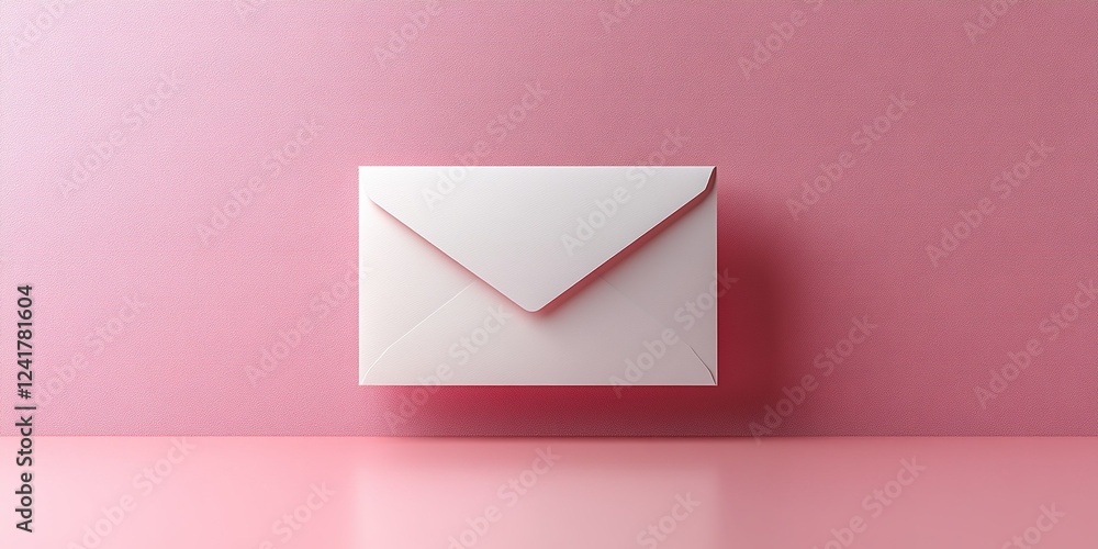 Poster white envelope resting on a smooth pink surface in a minimalistic setting