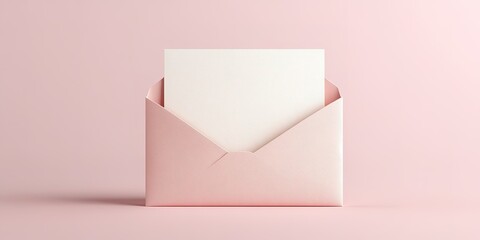 Delicate pink envelope with blank card displayed against a soft pastel background
