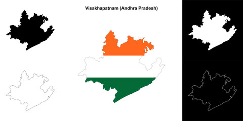 Visakhapatnam district (Andhra Pradesh) blank outline map set