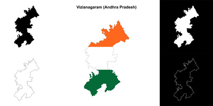 Vizianagaram district (Andhra Pradesh) blank outline map set
