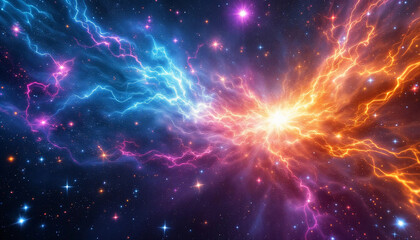 Fototapeta premium Cosmic energy explosion with vibrant electric currents in deep space 