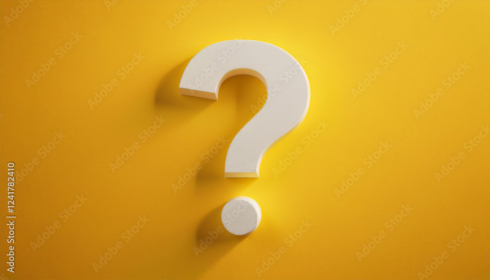 Fototapete Question mark on yellow background. 3D rendering. FAQ and QA. Problem solution.