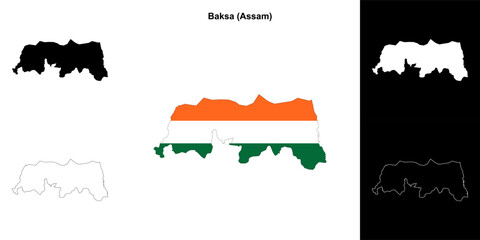 Baksa district (Assam) blank outline map set