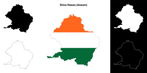 Dima Hasao district (Assam) blank outline map set