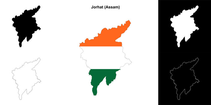 Jorhat district (Assam) blank outline map set