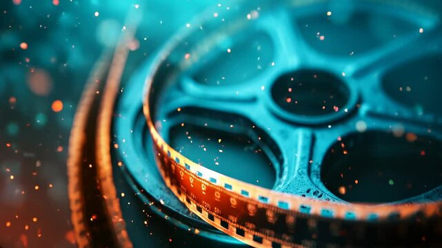 Distressed film strip texture with grain, scratches, dust, and lens flare for overlay effects