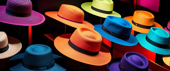 Artful display of colorful hats showcasing vibrancy and creativity in fashion