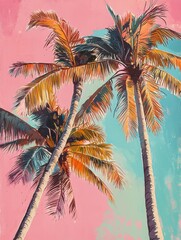 Soft pastel illustration of coconut trees for tropical travel marketing campaigns