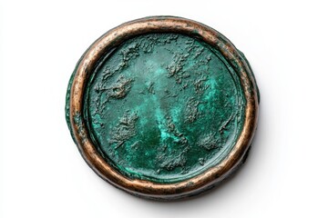 Wax Seal Antique Green and Bronze Patina Circular Decorative Coaster, Seal, or Trinket Dish
