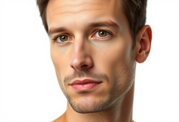 Fototapeta premium Male portrait with neutral expression on white background