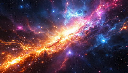 Obraz premium Explosive cosmic nebula with vibrant energy currents in deep space 