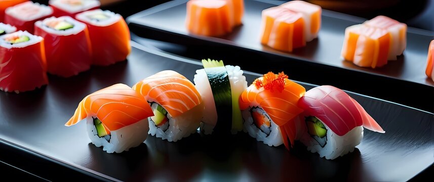 Beautifully prepared sushi arranged in an artful presentation for culinary delight