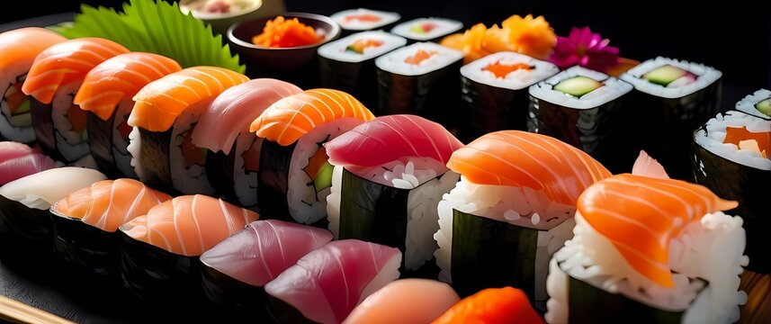 Beautifully prepared sushi arranged in an artful presentation for culinary delight