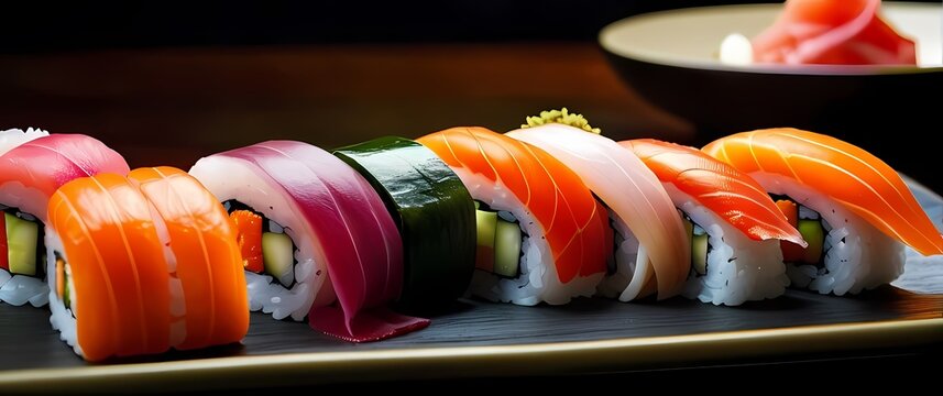 Beautifully prepared sushi arranged in an artful presentation for culinary delight