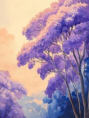 Soft pastel illustration of Jacaranda trees for marketing campaigns