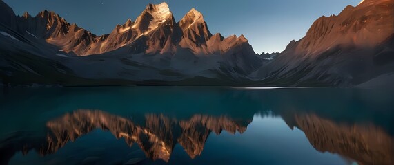 Obraz premium Breathtaking details of craggy mountains reflecting in a clear alpine lake