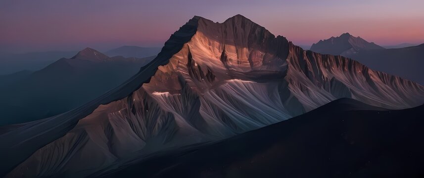 Breathtaking mountain landscape featuring layers of vague hues at dusk