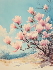 Soft Pastel Magnolia Trees for Marketing and Decorative Uses