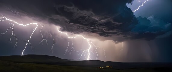 Captivating lightning illuminating a stormy sky over a breathtaking landscape