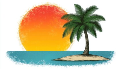 Obraz premium Sunset Over Tropical Island