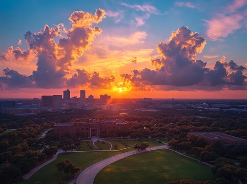 Panoramic Aerial View of Denton, Texas University Campus - A Stunning College Landscape
