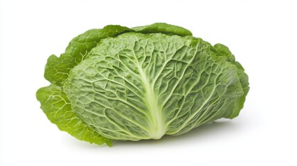 Fototapeta premium Fresh green savoy cabbage isolated, white background, food photography, recipe ingredient