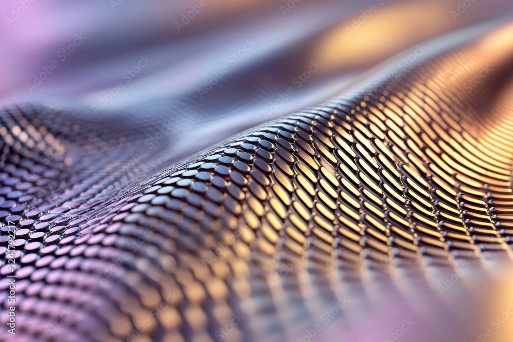Poster metallic mesh surface with iridescent reflections and wave textures