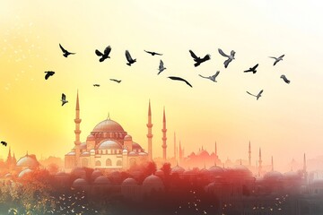 Obraz premium Majestic Mosque at Sunrise, Istanbul's Architectural Splendor