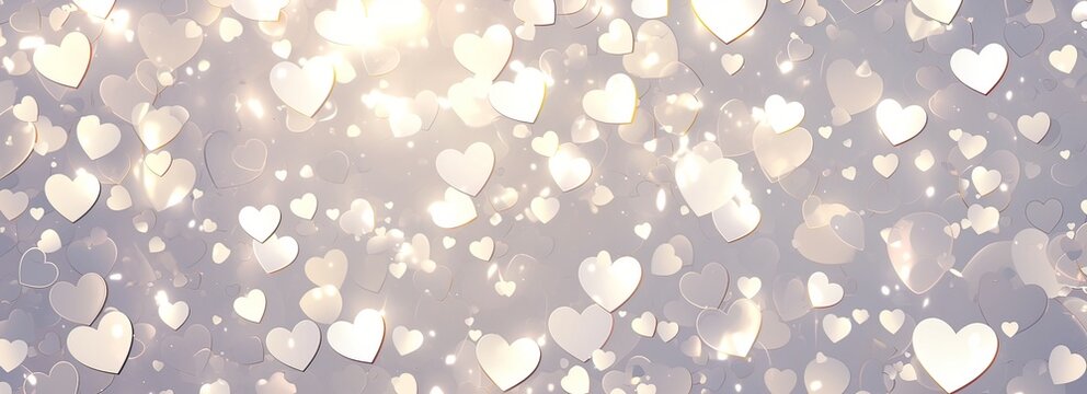 Elegant white and gray heart bokeh background for Valentine's Day celebration.