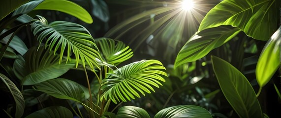 Close up of a delicate plant emerging amidst dense jungle greenery representing resilience