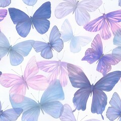 seamless hand drawn pattern of delicate butterflies on white background. Beautiful pastel creatures wallpaper design