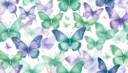 Obraz premium seamless hand drawn pattern of delicate butterflies on white background. Beautiful pastel creatures wallpaper design