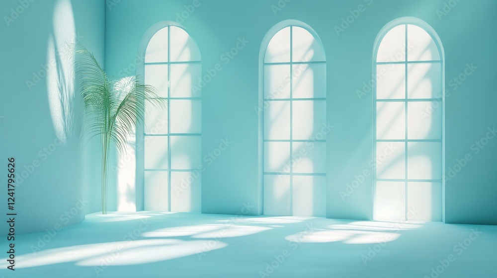 Aufkleber abstract light blue background with soft shadows and light from windows. great for product displays.