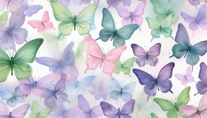 Fototapeta premium seamless hand drawn pattern of delicate butterflies on white background. Beautiful pastel creatures wallpaper design
