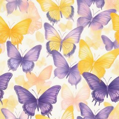 seamless hand drawn pattern of delicate butterflies on white background. Beautiful pastel creatures wallpaper design