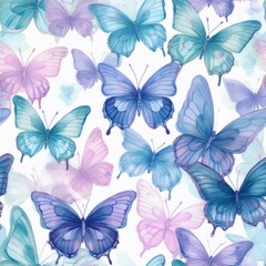 seamless hand drawn pattern of delicate butterflies on white background. Beautiful pastel creatures wallpaper design