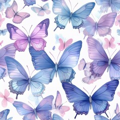 seamless hand drawn pattern of delicate butterflies on white background. Beautiful pastel creatures wallpaper design